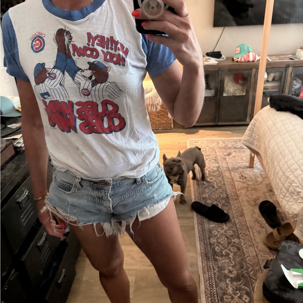 Chicago Cubs Vintage Ringer Tee - White & Blue